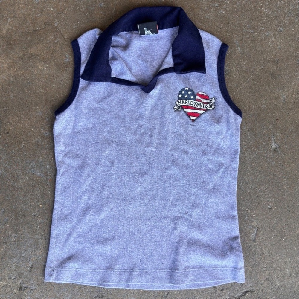 Harley Davidson Womens Sleeveless Polo Top Nags Head NC Heart Graphic Purple